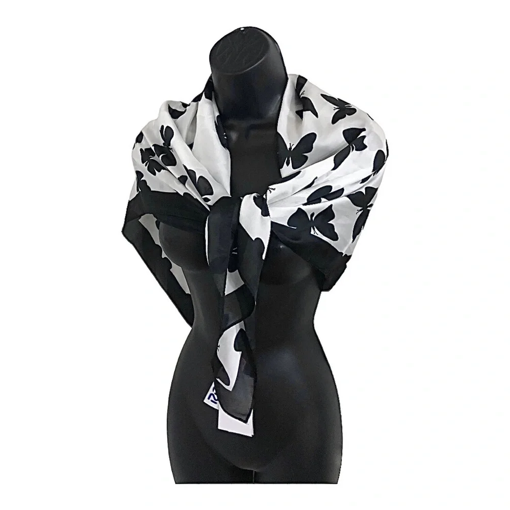 Juicy Couture black & white butterfly‎ print scarf wrap shawl ~35.5”x35.5 new